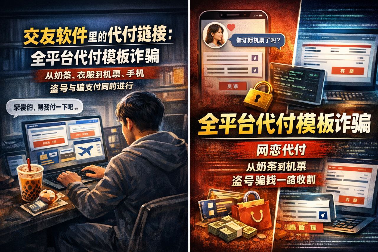 交友软件里的代付链接：全平台代付模板生成器，从奶茶到机票、从衣服到手机，盗号与骗支付同时进行
